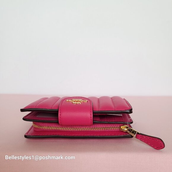 COACH Bifold Quilted Soft Smooth Leather ID Window Medium Wallet - Bold Pink ⭐ - Picture 10 of 16